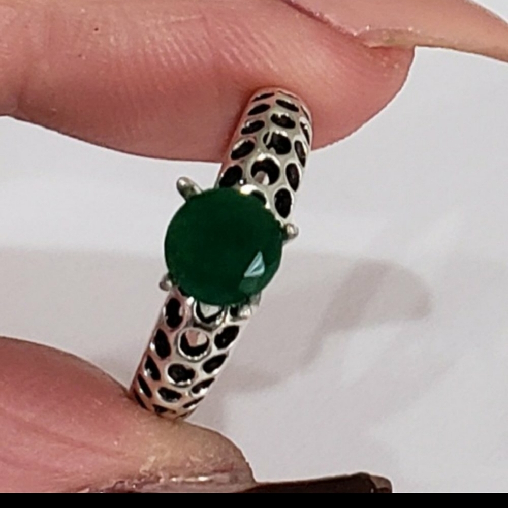 Emerald Gemstone, 925 Silver Ring - image 2